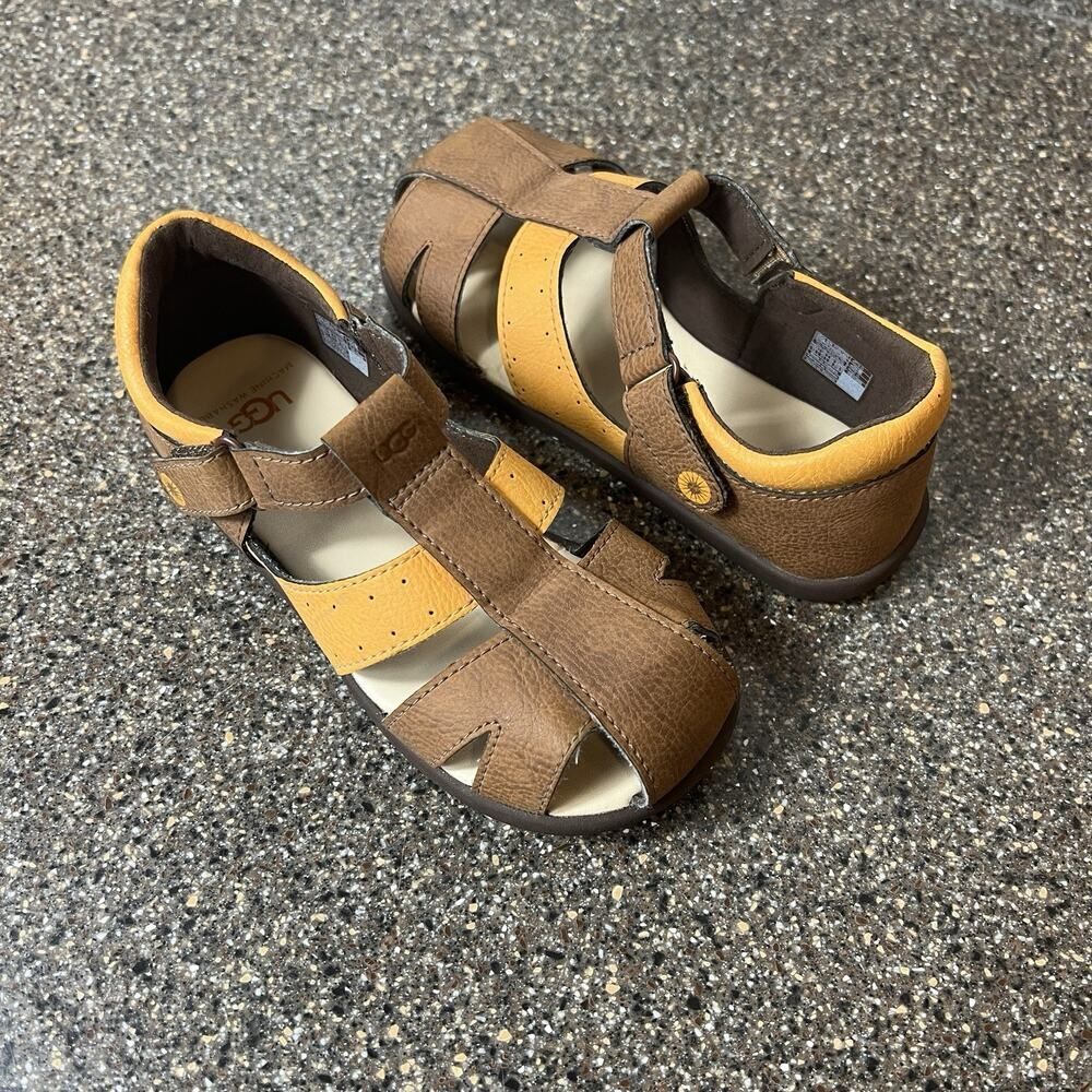 UGG Fisherman Sandal Little Kids 12 Summer Comfort Casual Brown/Yellow Synthetic